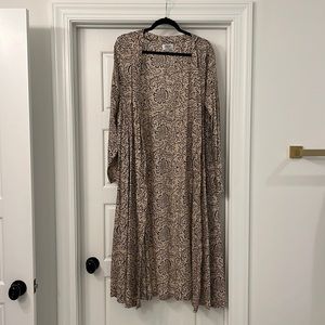 Beige and black full length duster with pockets